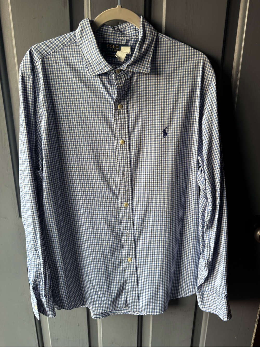 Ralph Lauren Small Blue & White Check Button-Down Dress Shirt